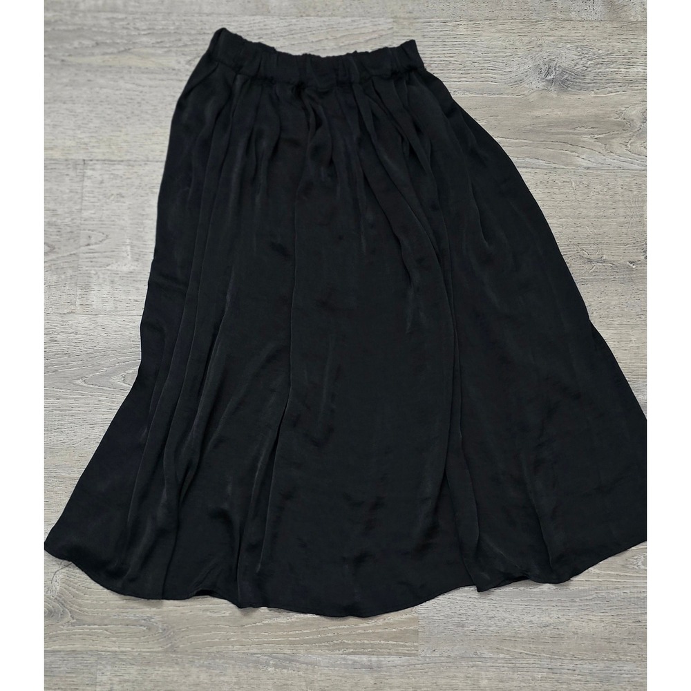 Life‎ Styler Black Pleated Midi Skirt Elastic Waist Satin Sheen Womens Size M - Picture 2 of 6